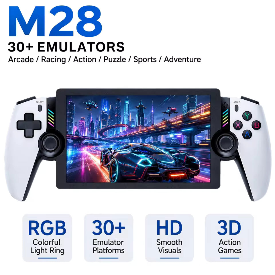 M28 Retro Handheld Game Console, 7.1 inch LCD HD Screen 30+ Emulators, 128G 4000mAh PS2 3D Dual Analog Stick God of War Classic